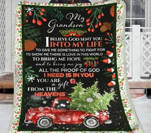 Grandson Christmas Truck Sherpa Fleece Blanket