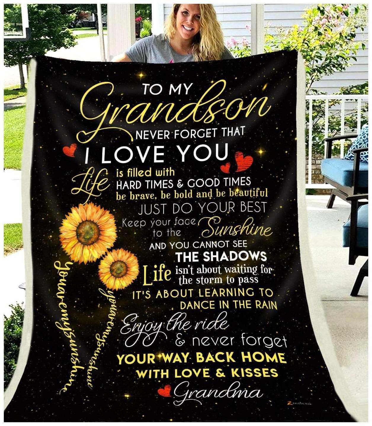 Grandson Grandma You Are My Sunshine Sherpa Fleece Blanket