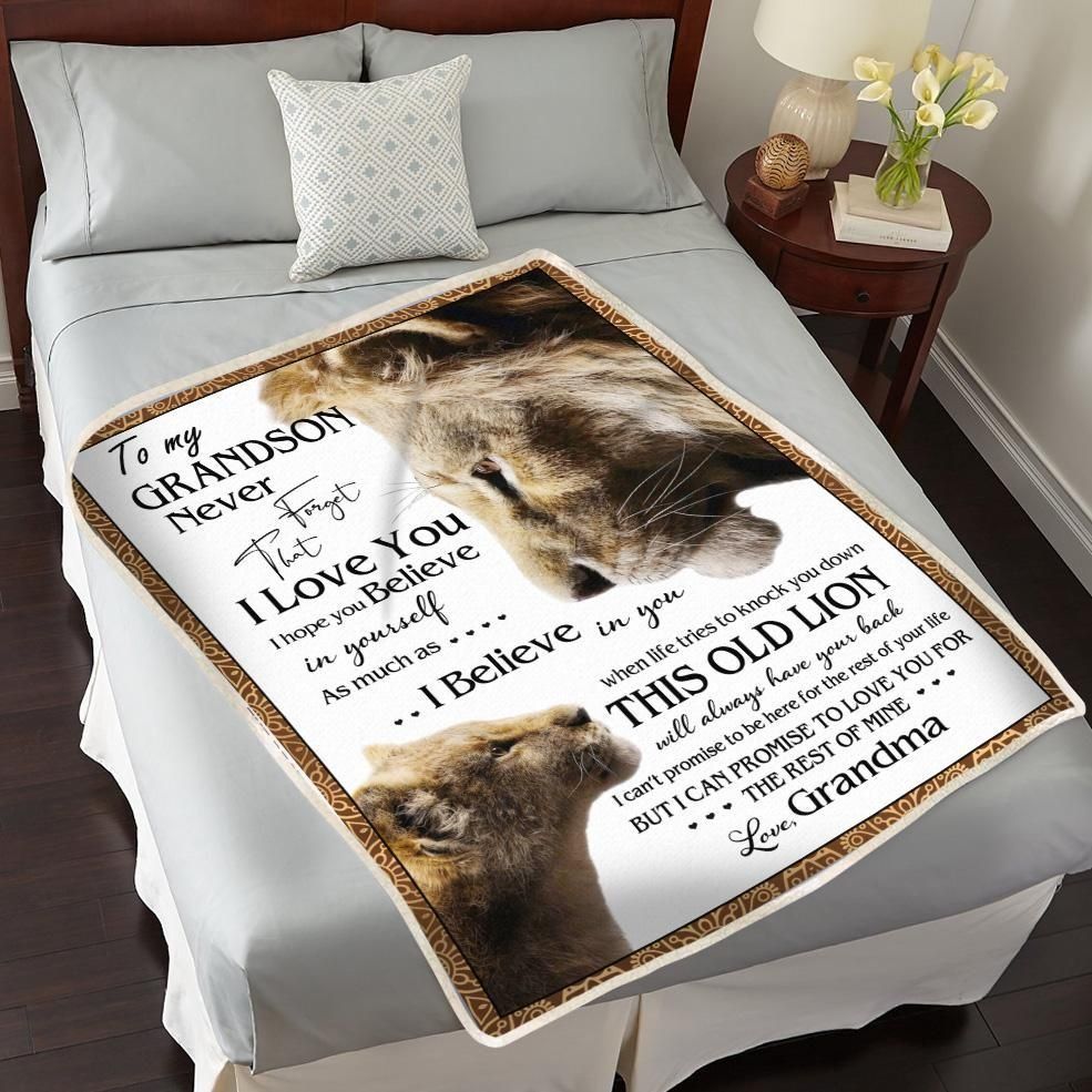 Grandson To My Grandson Never Forget That I Love You I Hope You Believe In Yourself Lions From Grandmom Sherpa Fleece Blanket