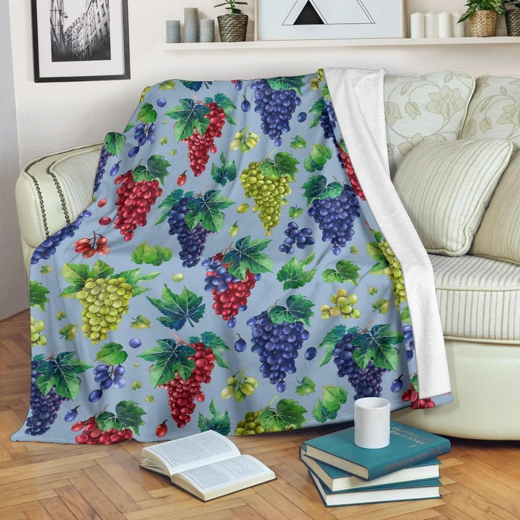 Grape Pattern Print Design Gray Fleece Blanket