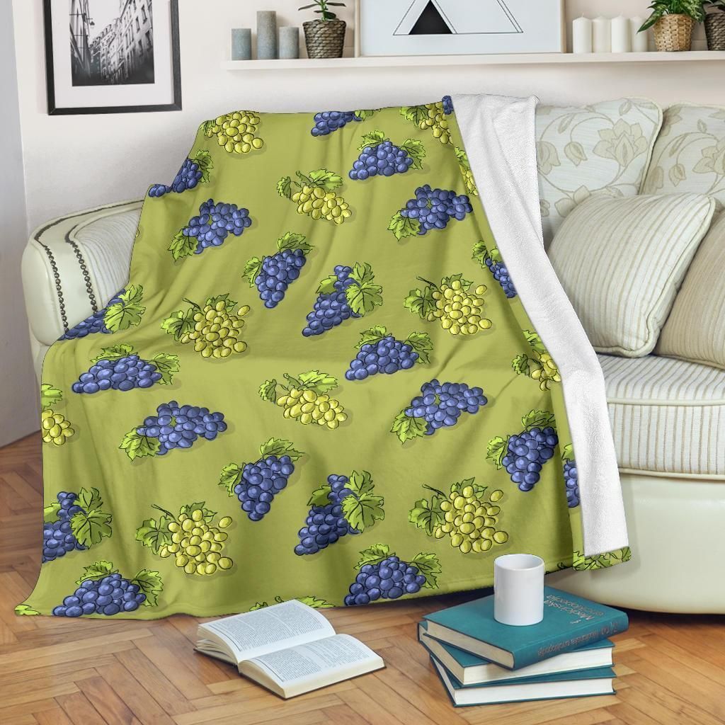 Grape Pattern Print Design Green Fleece Blanket