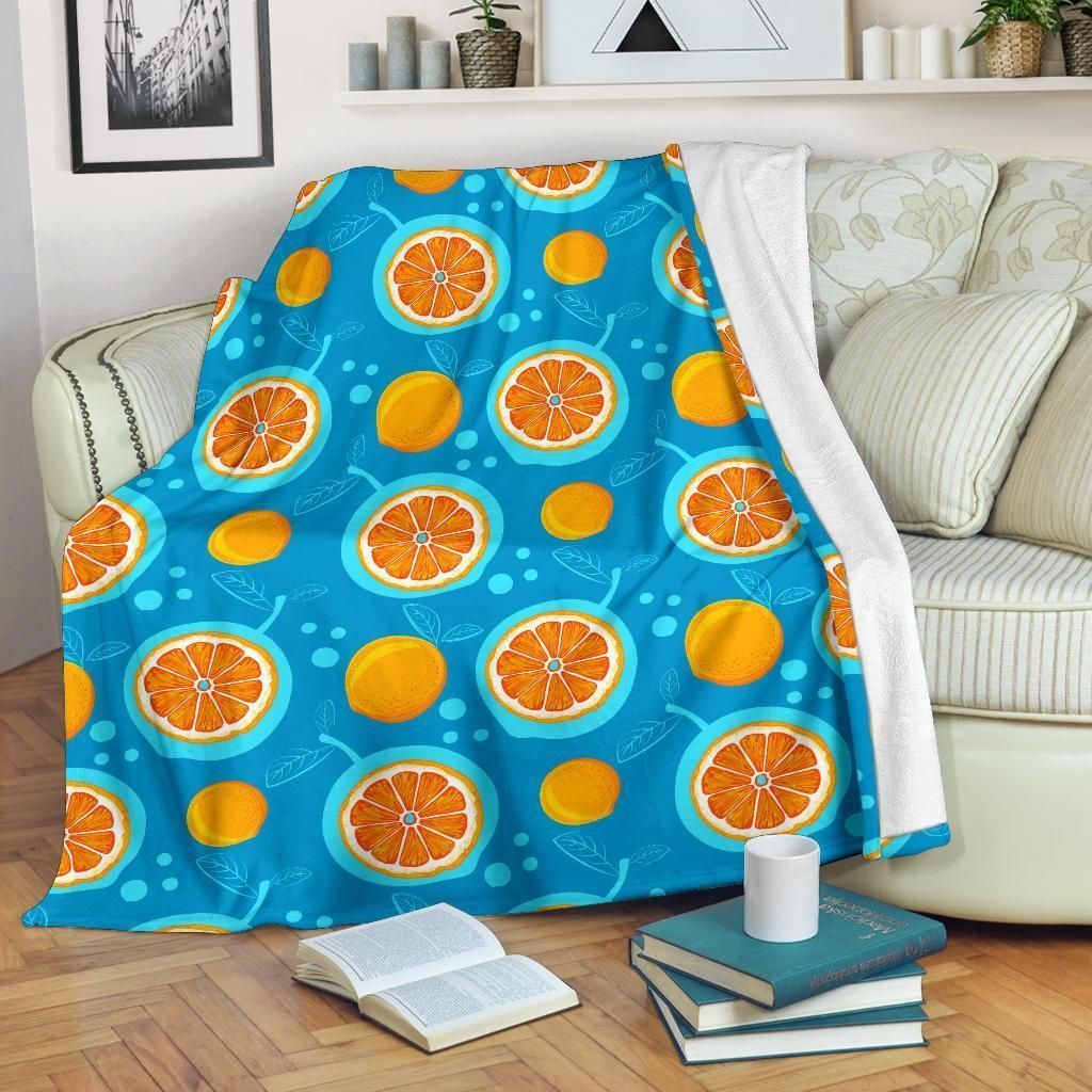 Grapefruit Pattern Print Design Blue And Orange Fleece Blanket