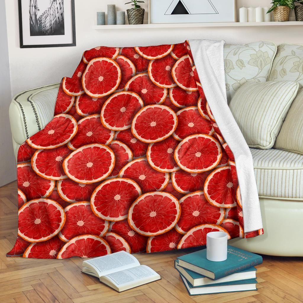 Grapefruit Pattern Print Design Red Fleece Blanket