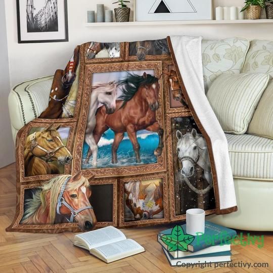 Graphic Art Horses Sherpa Fleece Blanket