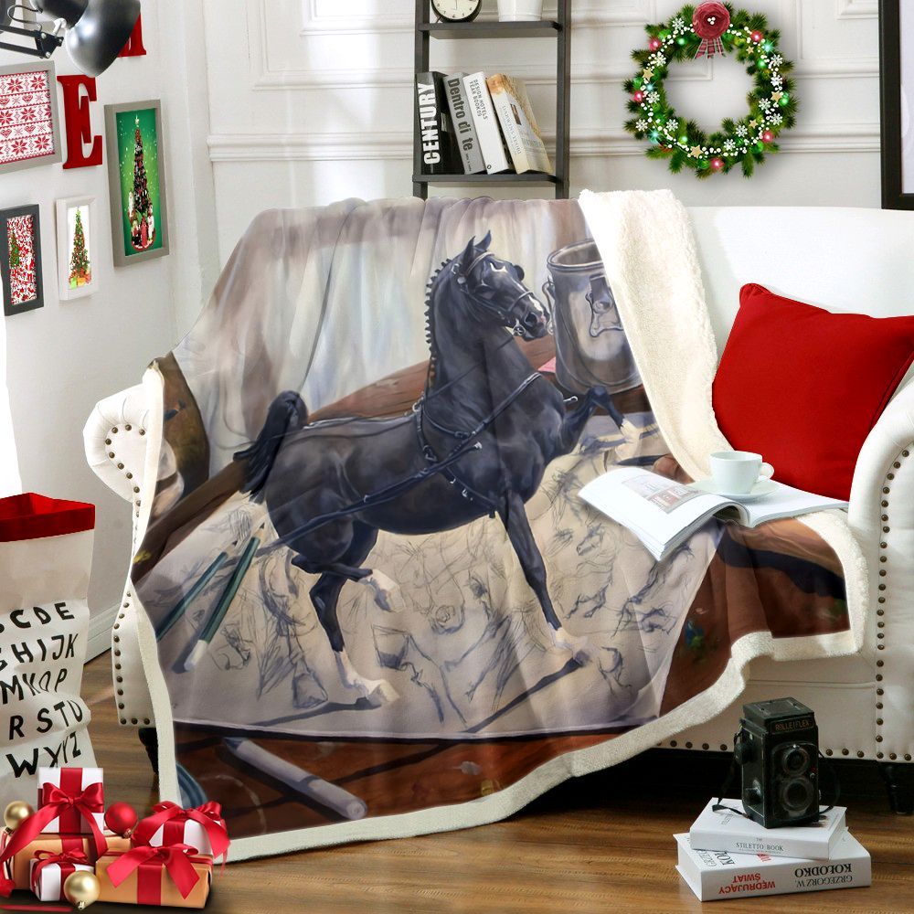 Graphite Resurrection Horse Sherpa Fleece Blanket