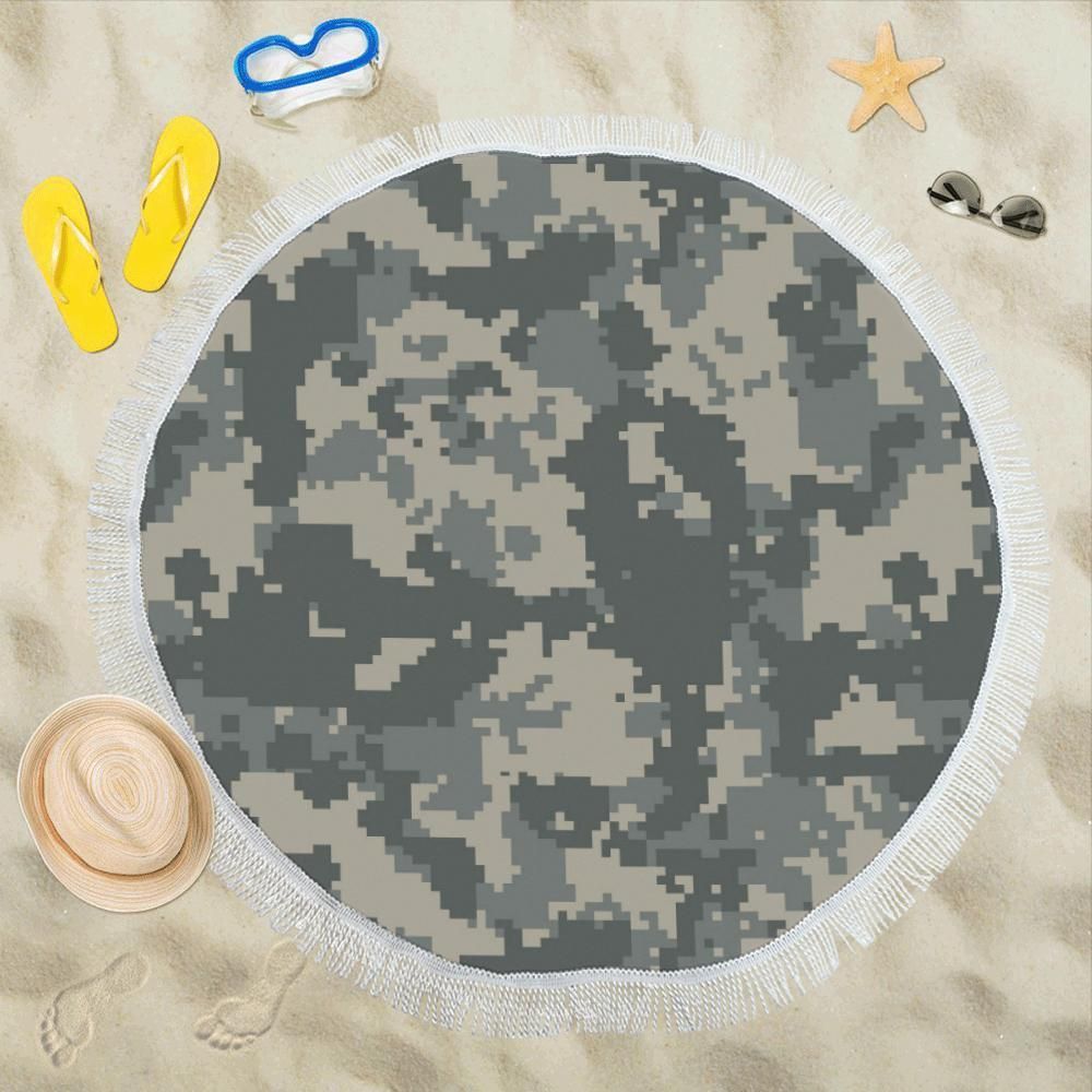 Gray Camouflage Pattern Printed Round Beach Towel