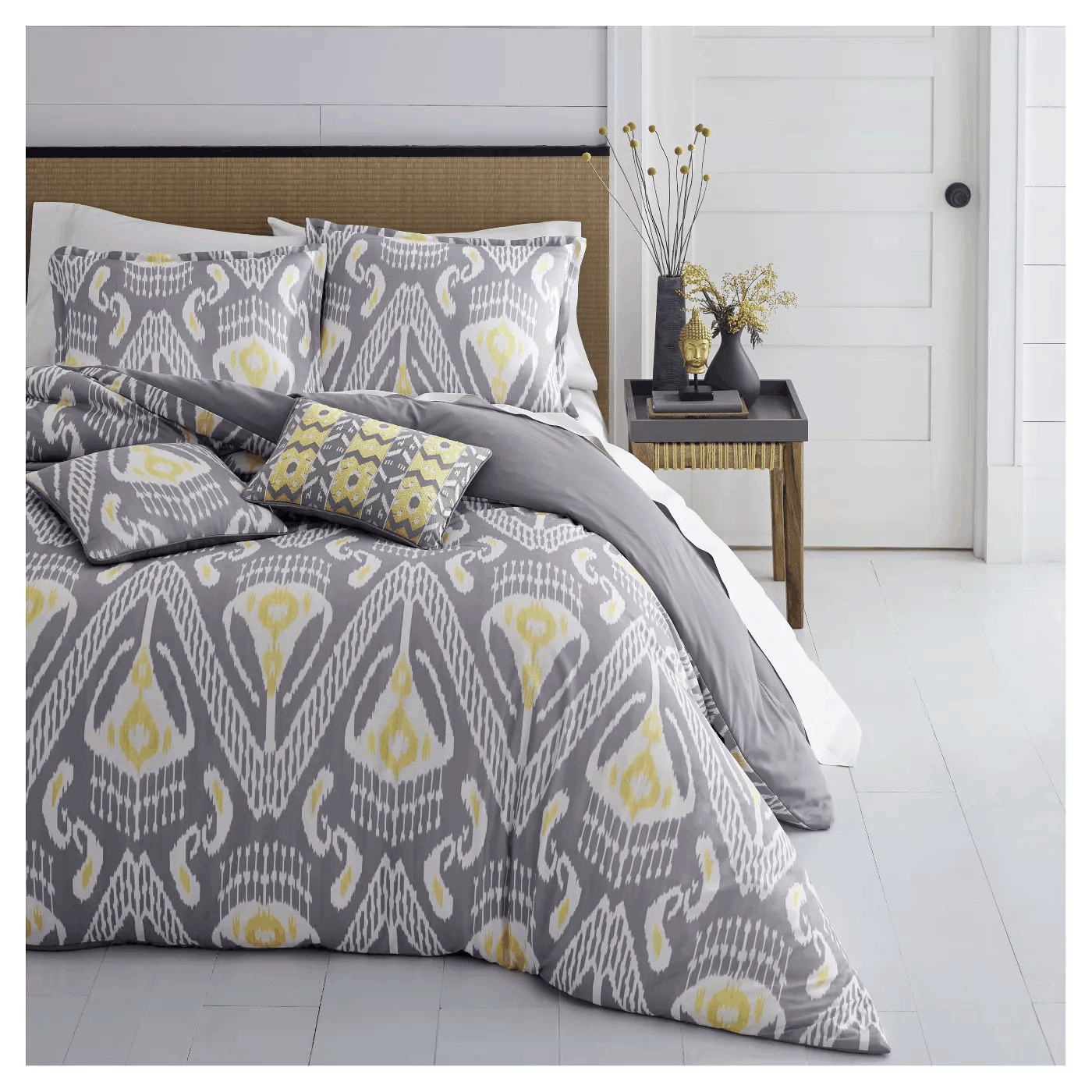Gray Global Ikat Duvet Bedding Set