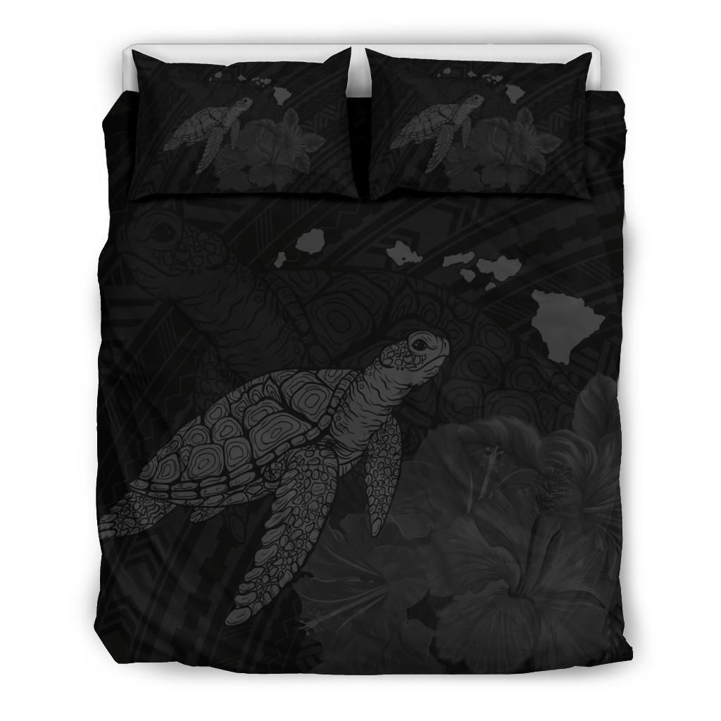 Gray Hawaii Polynesian Hibiscus Turtle Map Bedding Set
