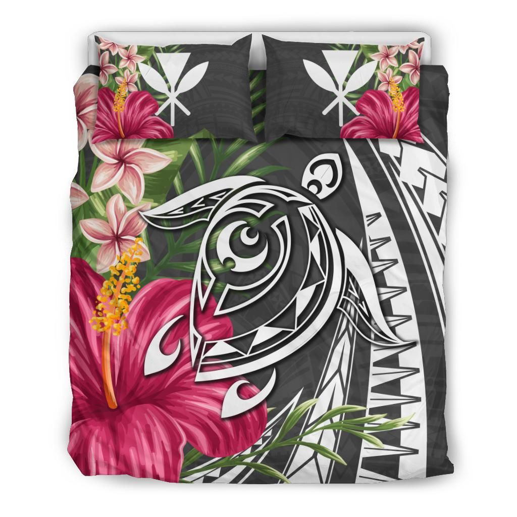 Gray Hawaii Polynesian Turtle Tropical Hibiscus Plumeria Bedding Set