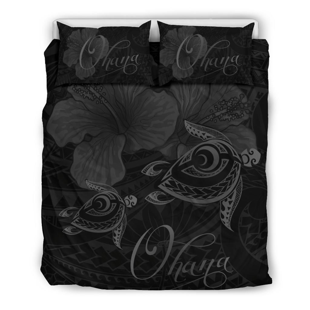Gray Hawaii Turtle Ohana Hibiscus Poly Custom Name Bedding Set