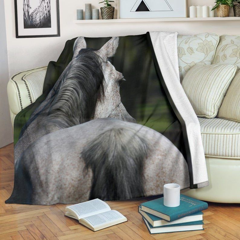 Gray Horse Sherpa Fleece Blanket