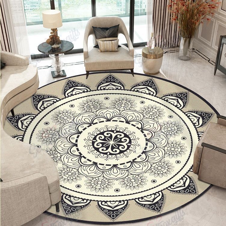 Gray Mandala Round Carpet
