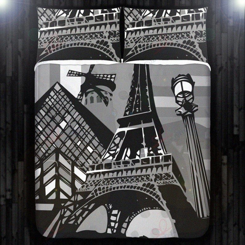 Gray Paris Eiffel Tower Bedding Set