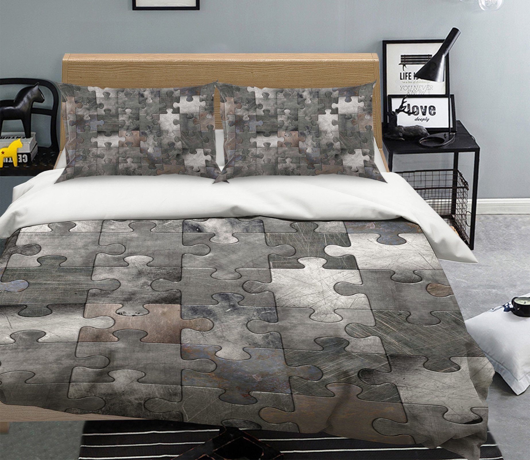 Gray Puzzle Bedding Set
