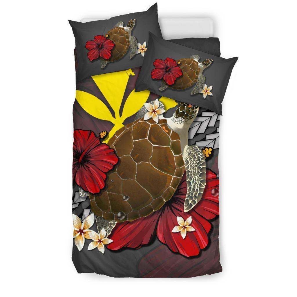 Gray Red Hibiscus  Sea Turtle Bedding Set