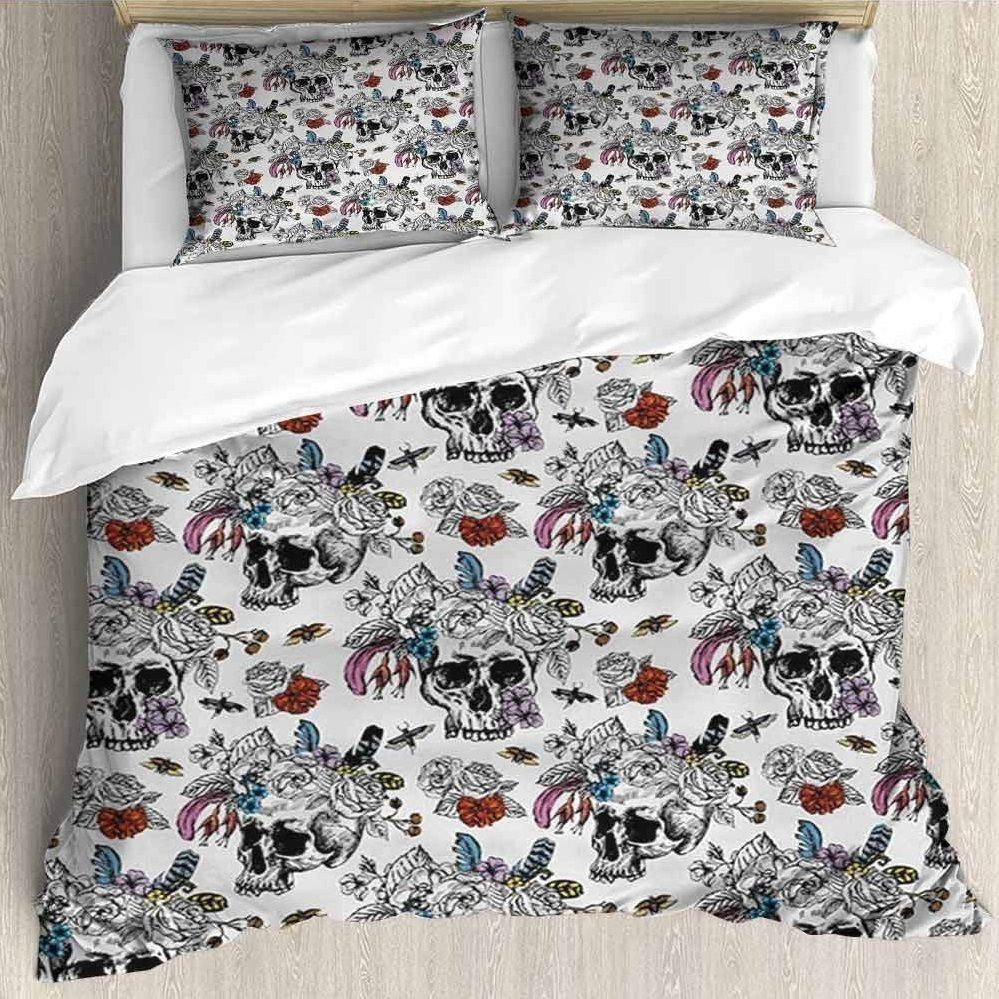 Gray Skull With Pattern Bedding Set