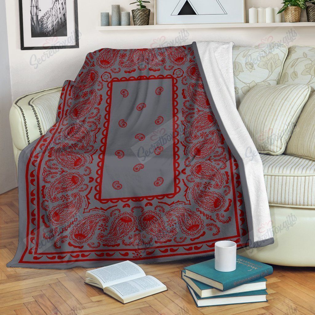 Gray With Red Bandana Fleece Blanket