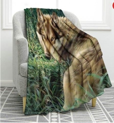 Gray Wolf Sherpa Fleece Blanket