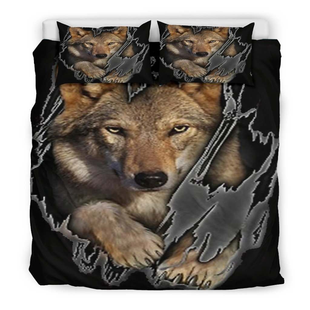 Gray Wolf Escape Native American Bedding Set