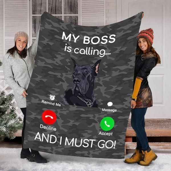 Great Dane My Boss Is Calling Sherpa Fleece Blanket