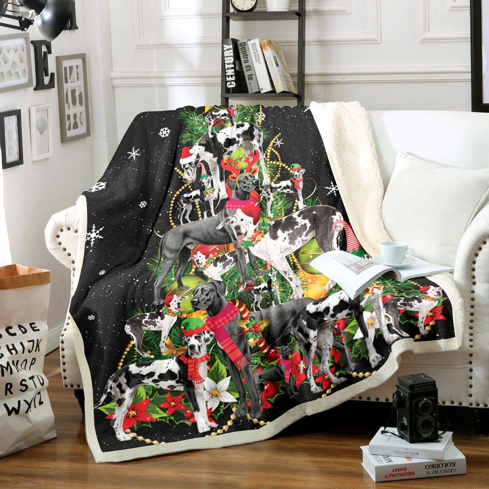 Great Danes Christmas Tree Sherpa Fleece Blanket