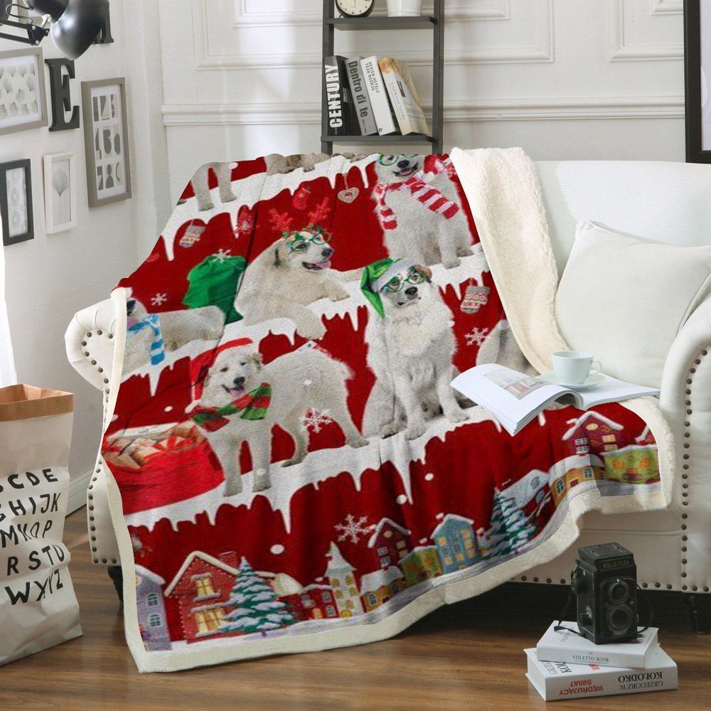 Great Pyrenees Snow Christmas Sherpa Fleece Blanket