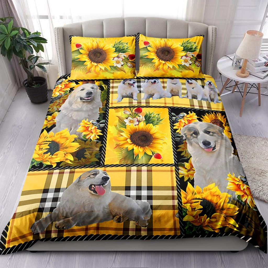 Great Pyrenees Yellow Tartan Bedding Set