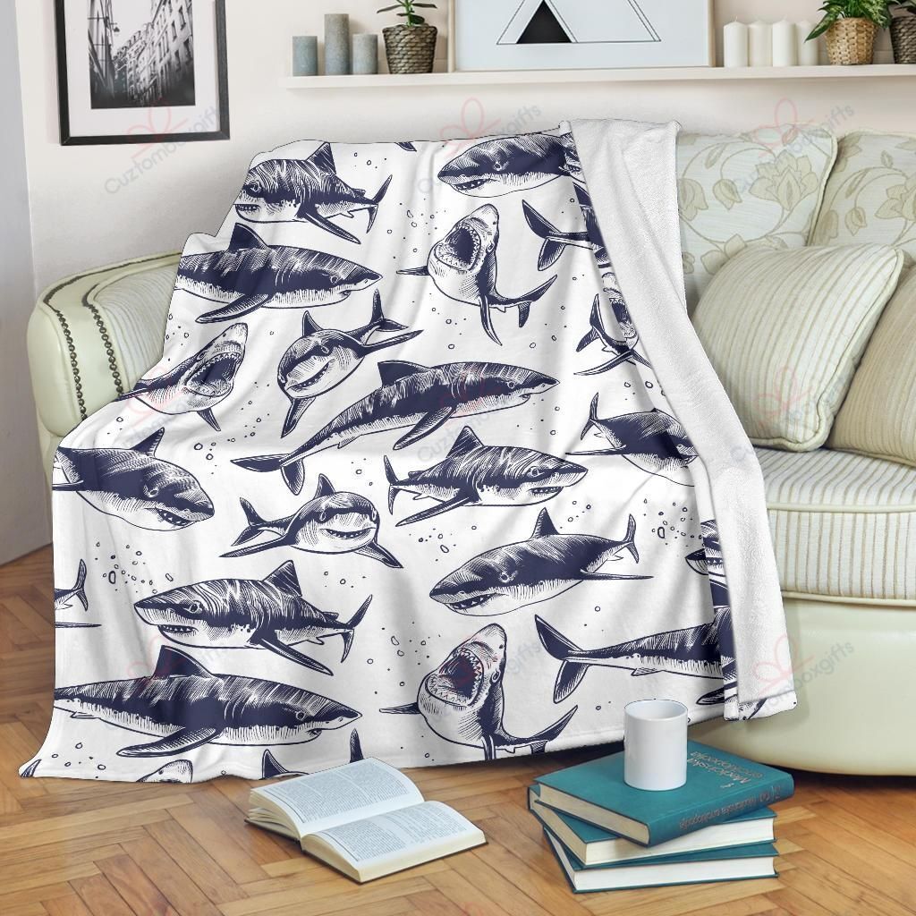 Great White Shark Pattern Sherpa Fleece Blanket