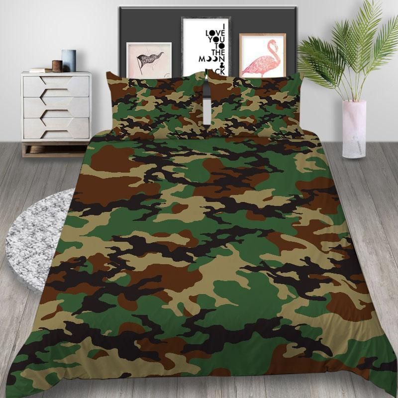 Green And Brown Camouflage Bedding Set