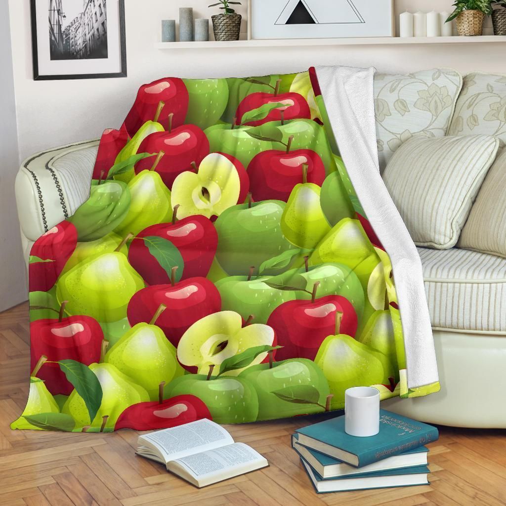Green And Red Apple Pattern Print Design Fleece Blanket