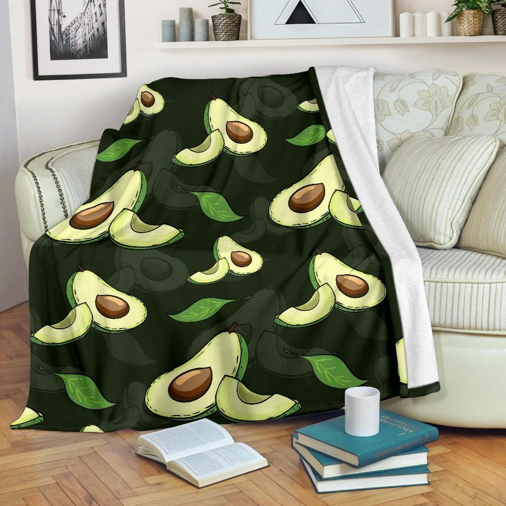 Green Avocado Pattern Print Design Fleece Blanket