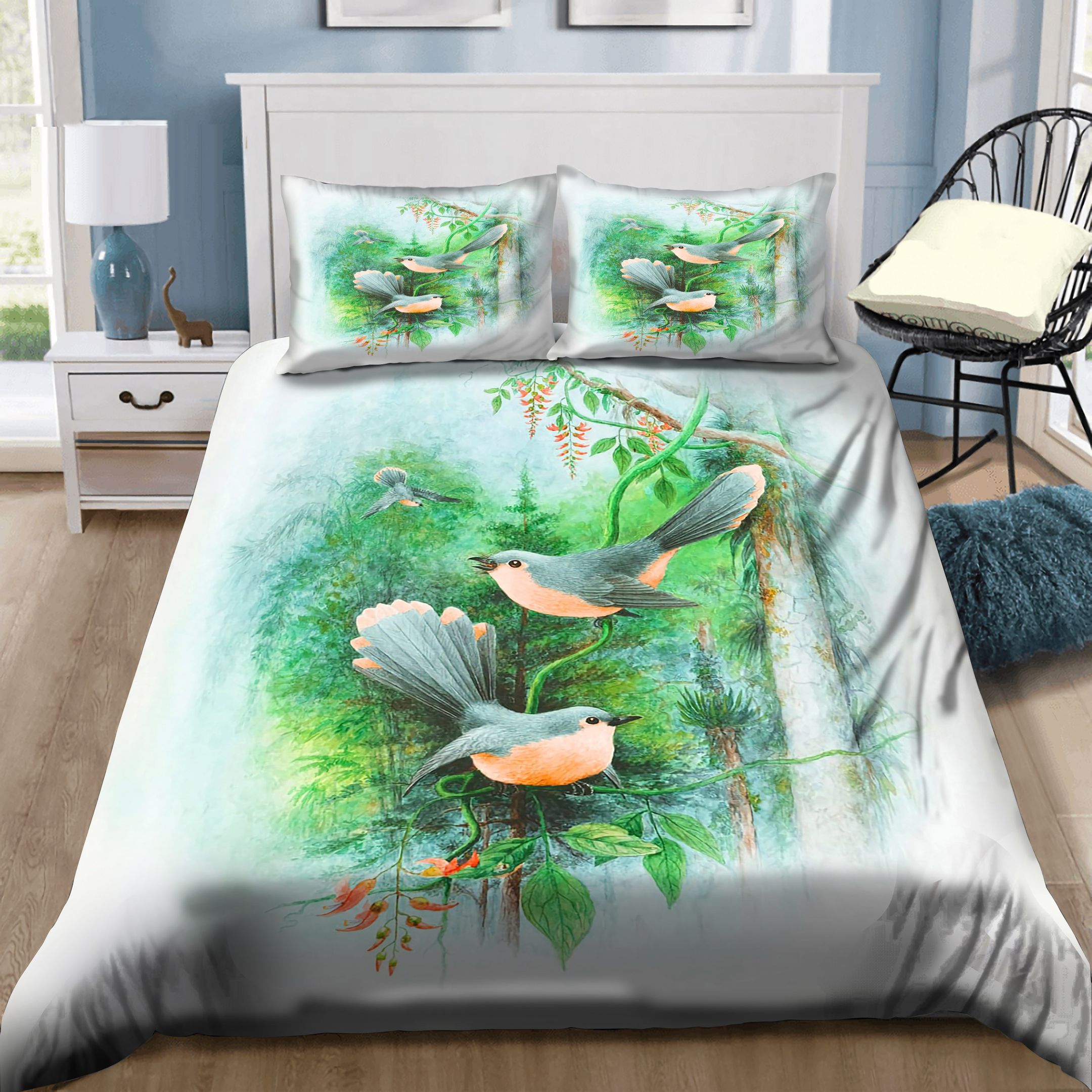 Green Birds Bedding Set