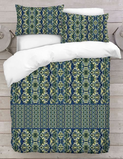 Green Blue Abstract Floral Printed Duvet Cover