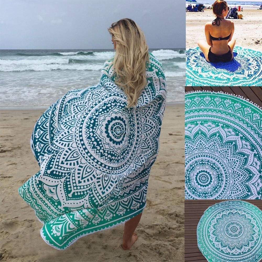 Green Blue Bohemian Style Printed Round Beach Towel