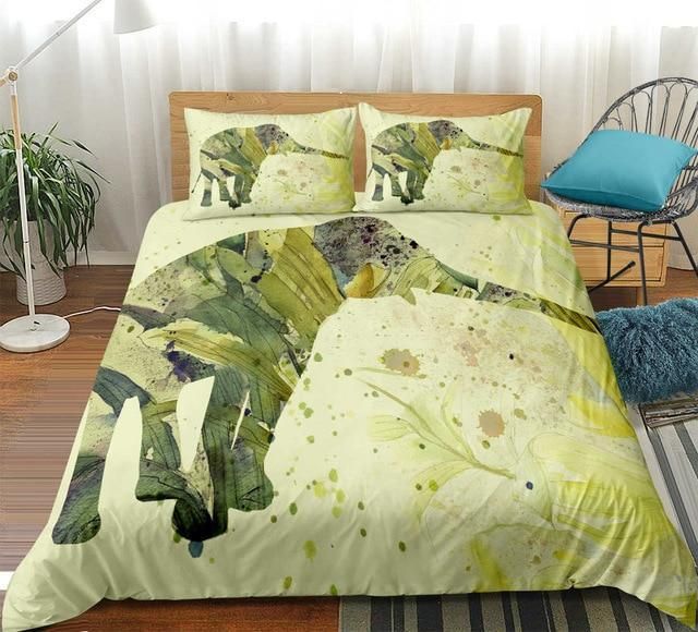Green Bohemian Elephant Bedding Set