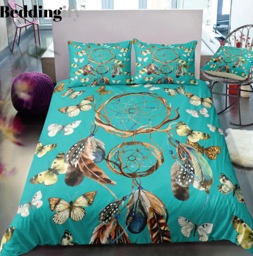 Green Butterflies Dreamcatcher Bedding Set