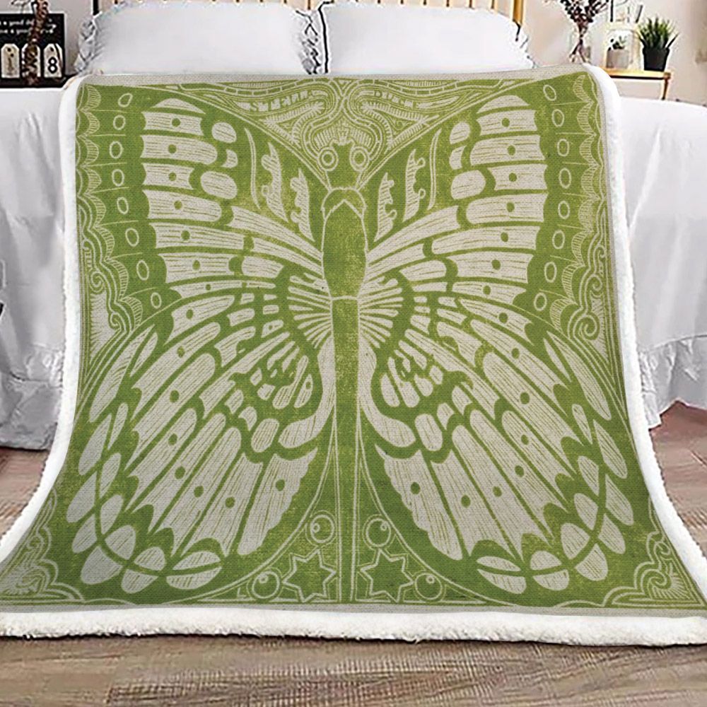 Green Butterfly Sherpa Fleece Blanket