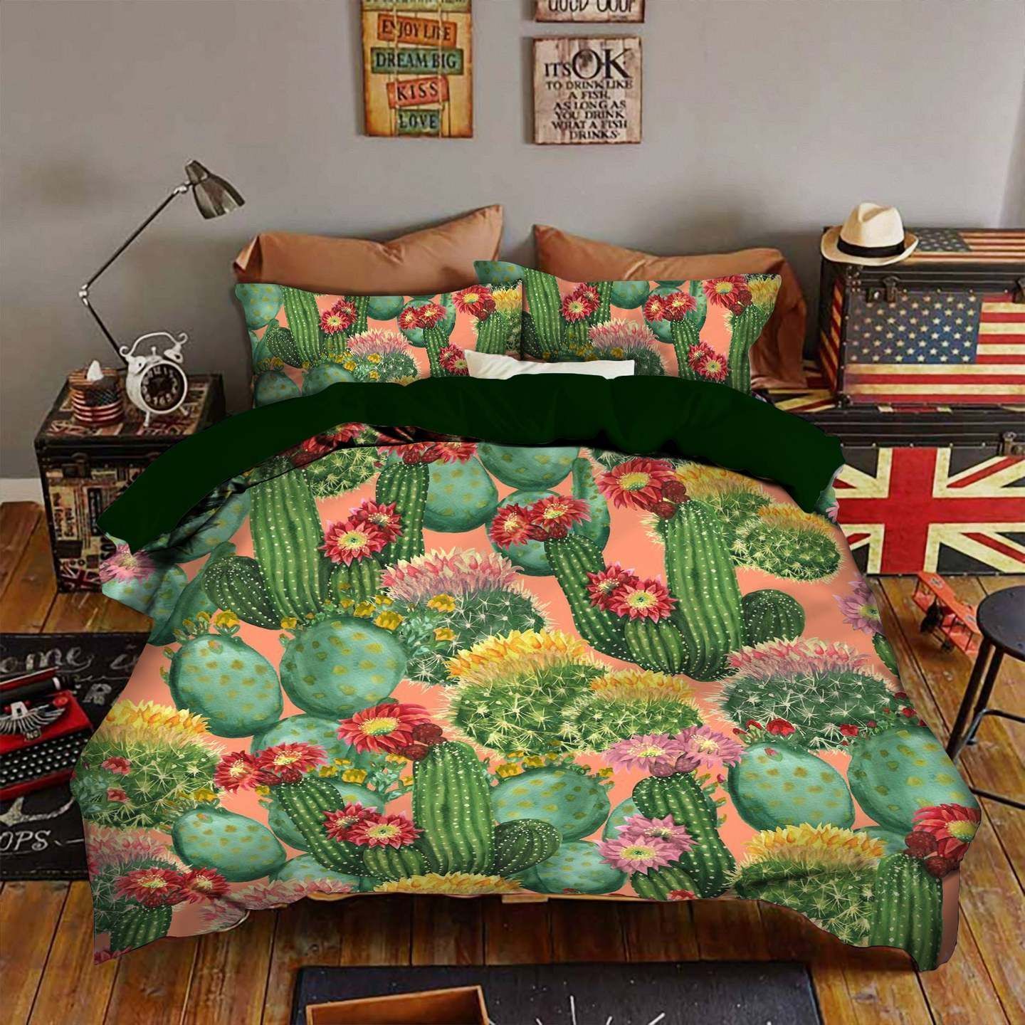 Green Cactus Garden Bedding Set
