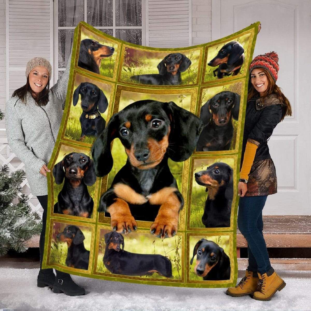 Green Dachshund Fleece Blanket Gift For Dog Lovers