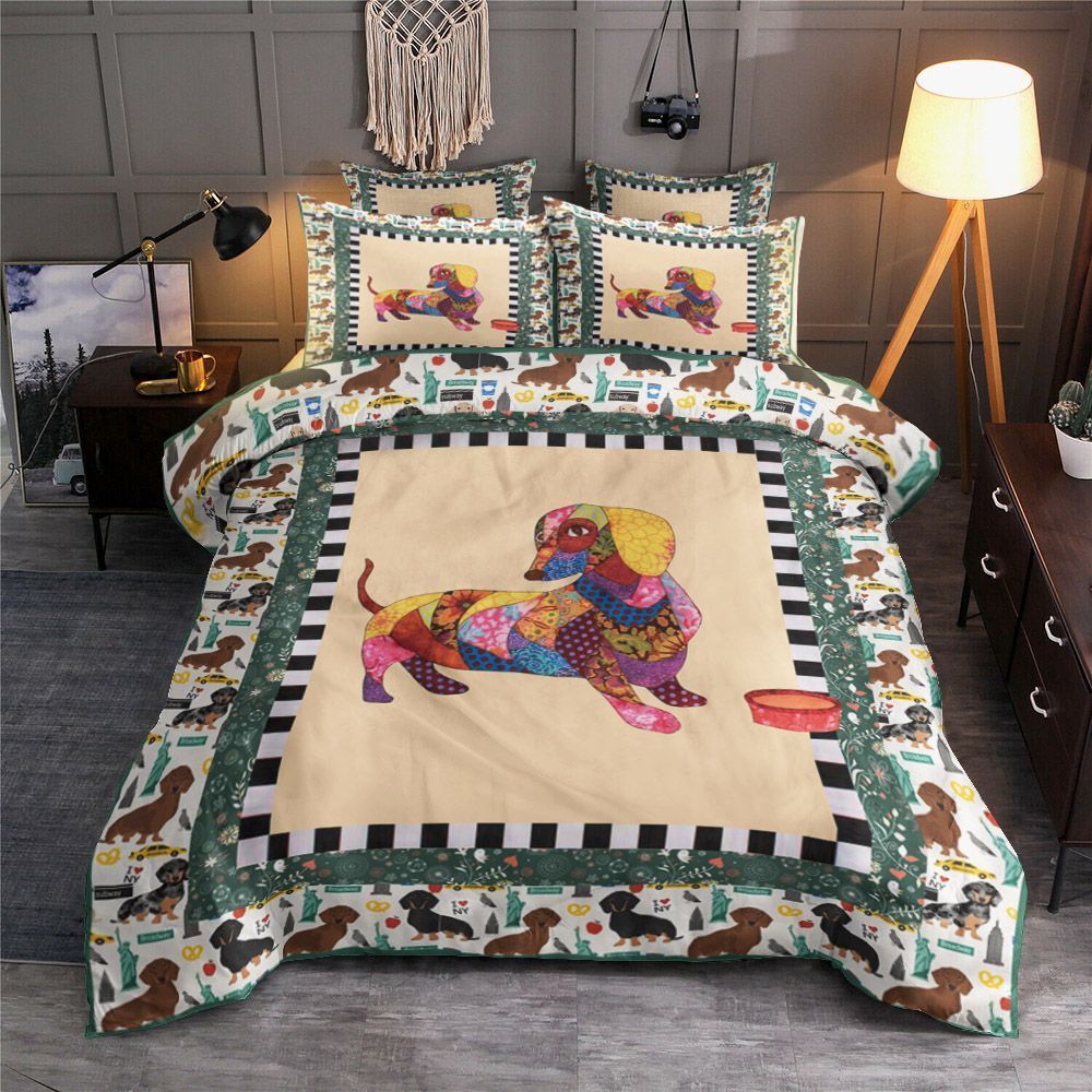 Green Dachshund Bedding Set