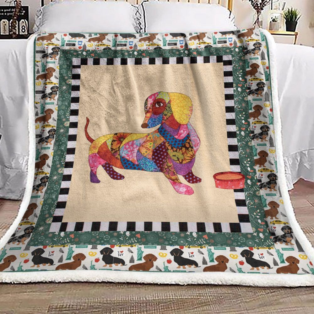 Green Dachshund Sherpa Fleece Blanket