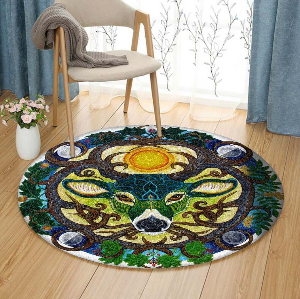 Green Deer Round Carpet