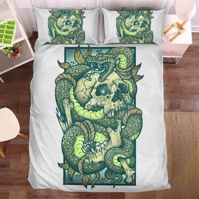 Green Dragon And Skull Printed Bedding Set