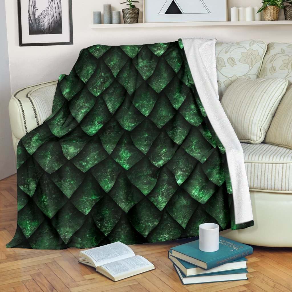 Green Dragon Scales Sherpa Fleece Blanket