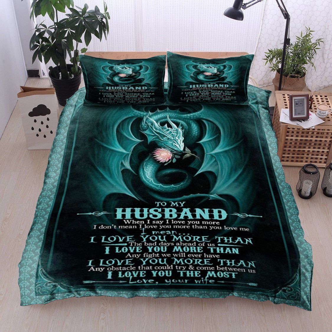 Green Dragon To My Husband Bedding Set