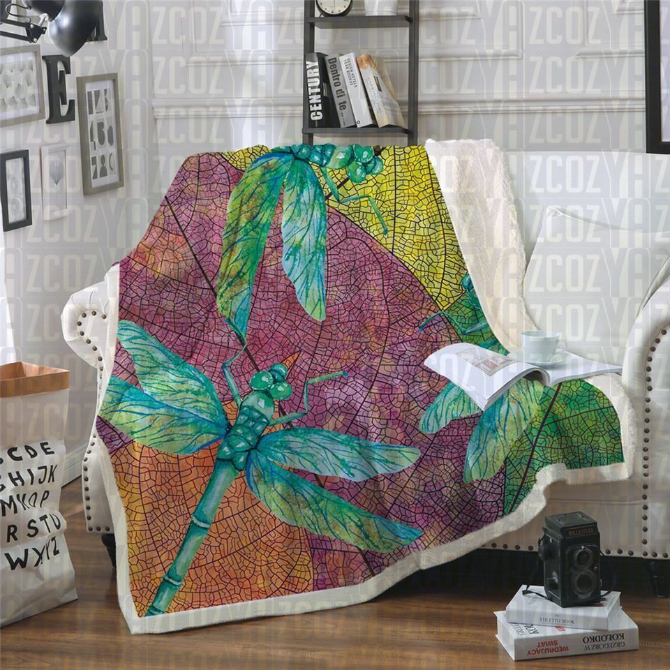 Green Dragonflies Sherpa Fleece Blanket