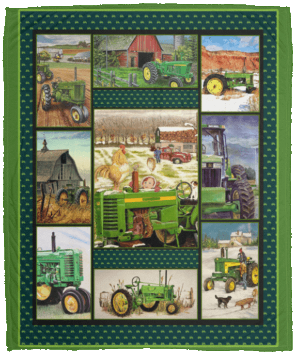 Green Farm Pedal Tractor Cute Gift For Farmer Sherpa Fleece Blanket