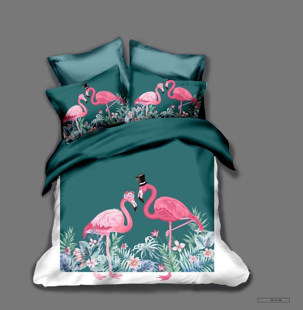 Green Flamingo Bedding Set