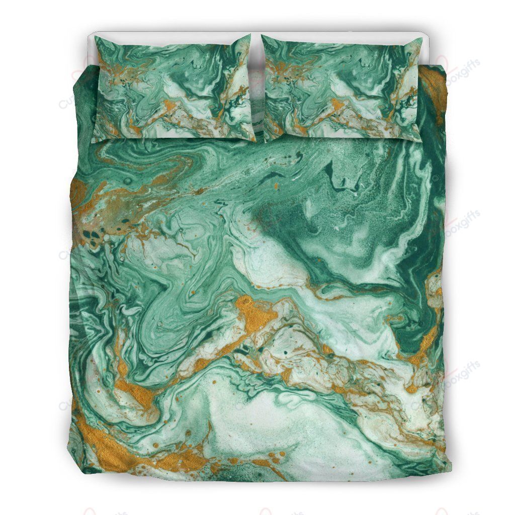 Green Gold Liquid Marble Bedding Set