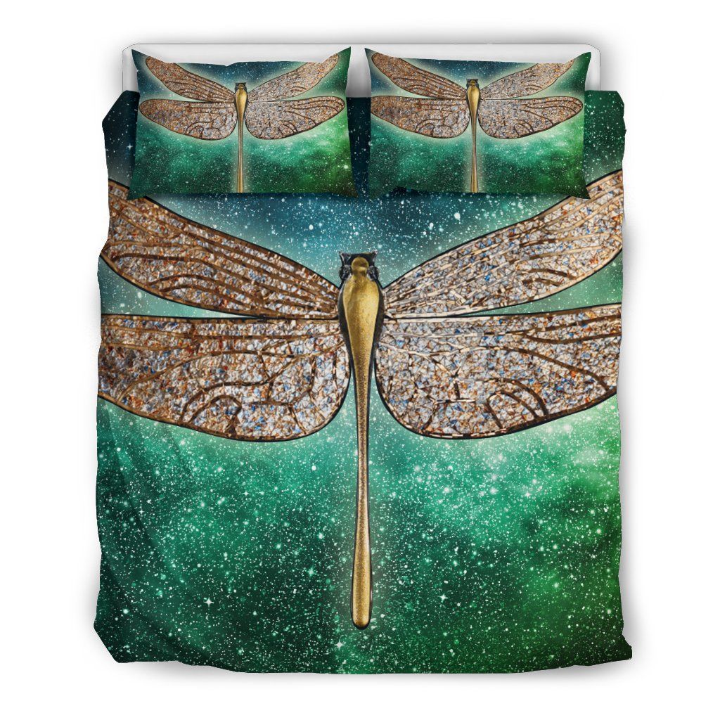 Green Golden Dragonfly Bedding Set